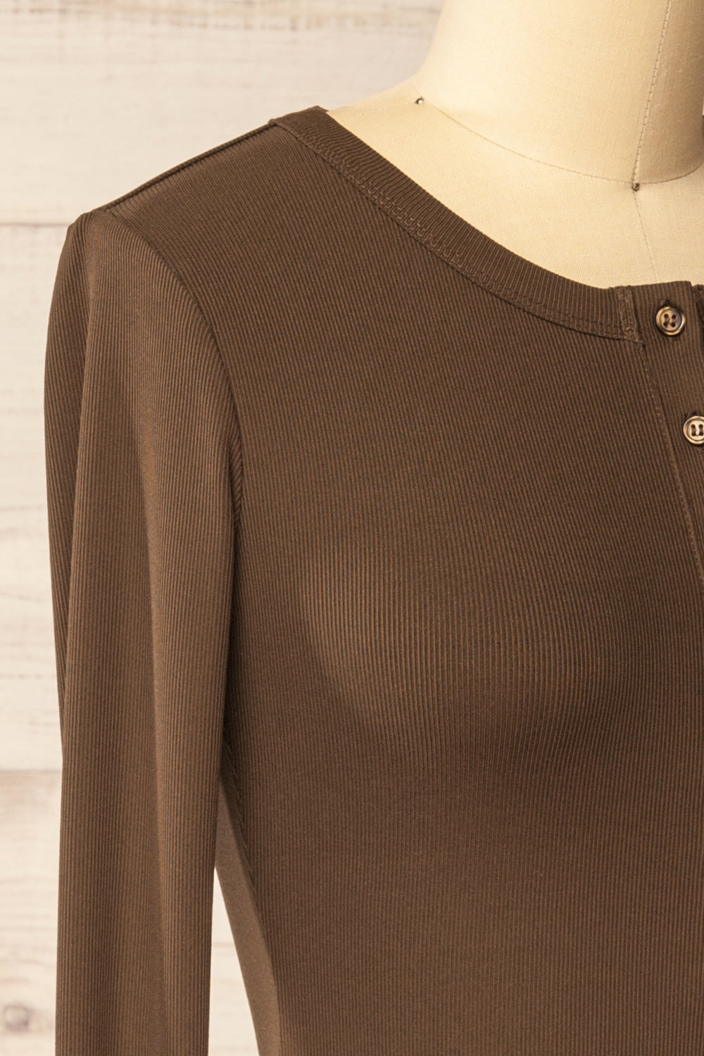 Poway Brown Long Sleeve Fitted Ribbed Top | La petite garçonne side