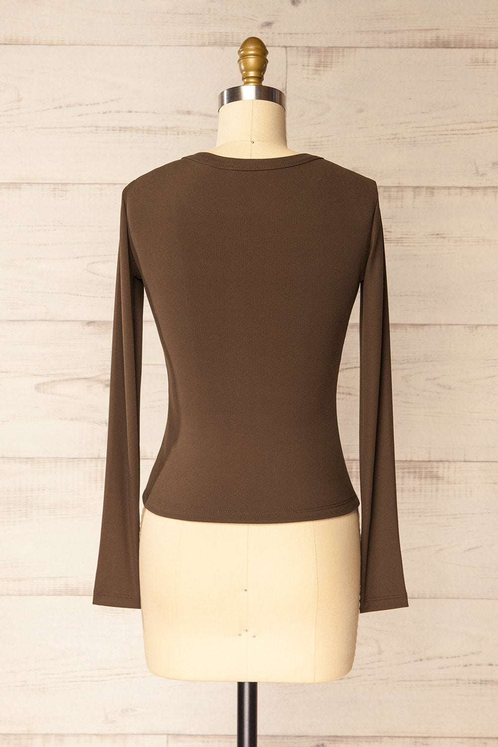 Poway Brown Long Sleeve Fitted Ribbed Top | La petite garçonne back view