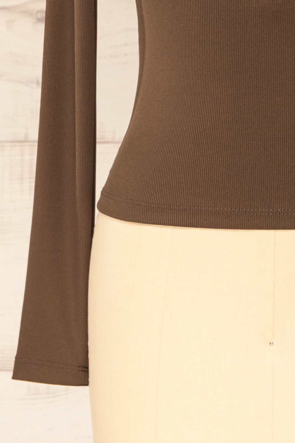 Poway Brown Long Sleeve Fitted Ribbed Top | La petite garçonne sleeve 