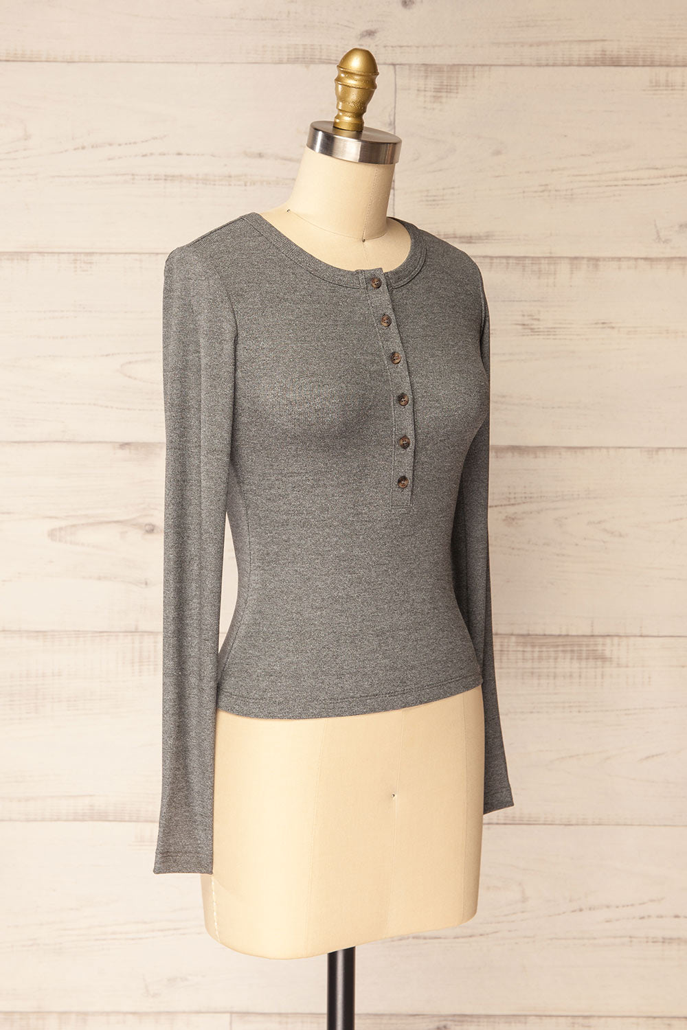 Poway Grey Long Sleeve Fitted Ribbed Top | La petite garçonne side view