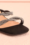 Prairie Black Strappy Heeled Suede Sandals w/ Crystals | Boutique 1861 front close-up