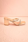 Prairie Gold Strappy Mid Heel Sandals w/ Crystals | Boutique 1861 side view