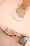 Prairie Silver Strappy Mid Heel Sandals w/ Crystals | Boutique 1861 flat view