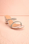 Prairie Silver Strappy Mid Heel Sandals w/ Crystals | Boutique 1861 front view