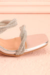 Prairie Silver Strappy Mid Heel Sandals w/ Crystals | Boutique 1861 side front close-up