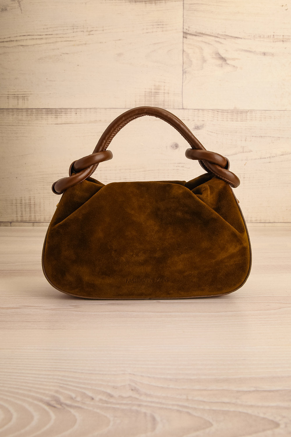 Pression Brown Faux Suede Handbag | La petite garçonne view