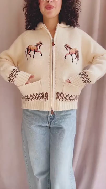 video Person wearing Flicka Zip-Up Jacket with Embroidered Horses from La petite garçonne 