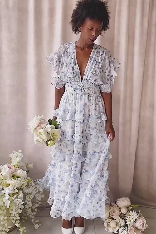 Aveline Blue Floral Maxi Dress w/ Ruffles | Boutique 1861 video