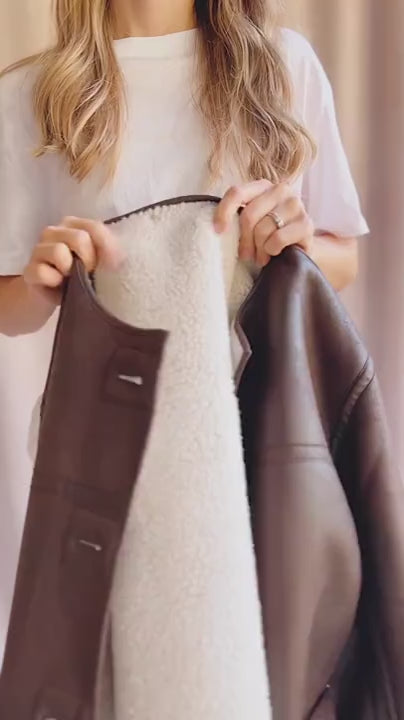 video Woman wearing Vista Reversible Faux Leather Loose Jacket from La petite garçonne