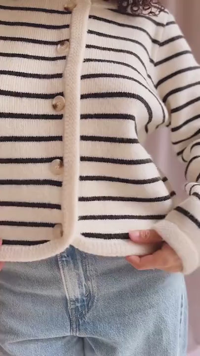 video Person wearing Durham Striped Thick Knitted Cardigan from La petite garçonne 
