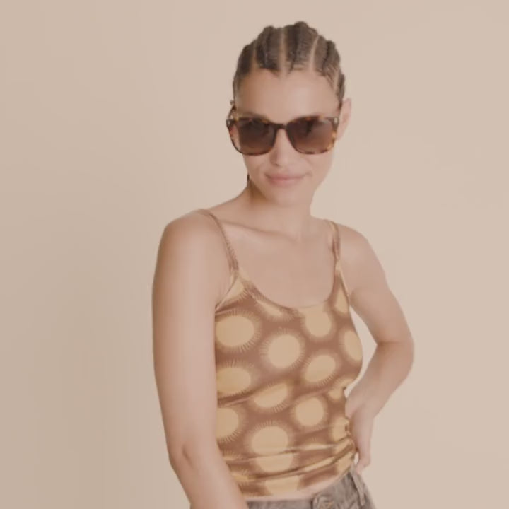 video of a Woman wearing Kattya Sunglasses with tortoise shell frame by Pilgrim available at la petite garçonne