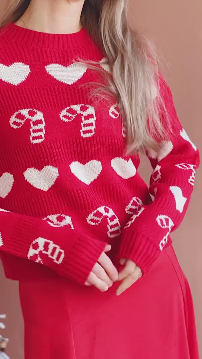 video of a woman wearing Morwell Red Christmas Sweater from Boutique 1861 