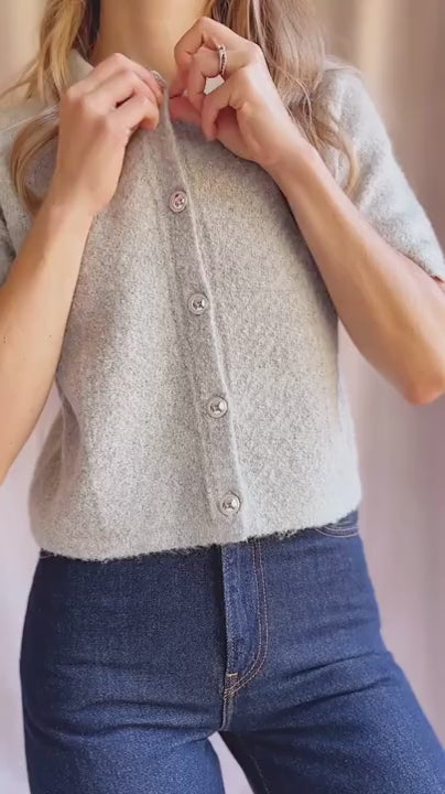 Video of a Woman wearing Denton Grey Short Sleeve Knit Top from La petite garçonne 