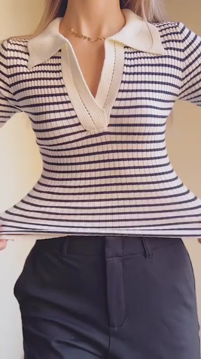 video of a woman wearing Dalby Striped Stretchable Polo from La petite garçonne 