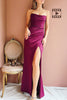 Video of a model wearing the Ailsa Burgundy Strapless Gown with High Slit from Boutique 1861