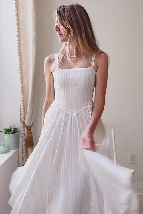 Video | Magdalene | Striped White Dress w/ Asymmetrical Hem