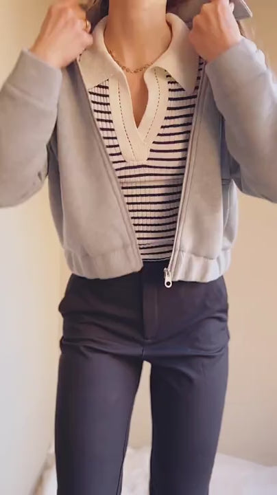 Video of a woman wearing Kamour Grey Sport Jacket with Pockets from La petite garçonne