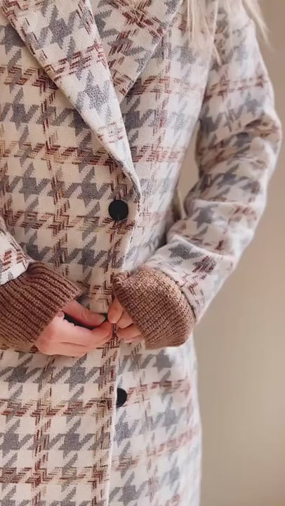 video of a Woman wearing Conakry Long Houndstooth Coat from La petite garçonne 