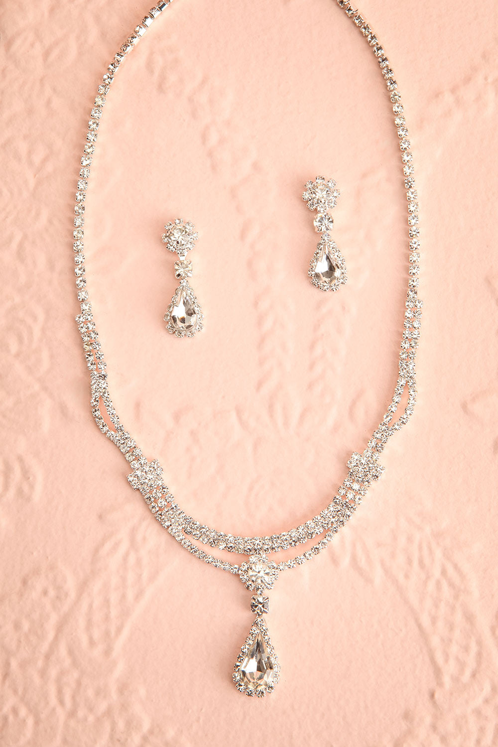 Prismati Silver Earrings & Necklace Set w/ Crystals | Boutique 1861 flat view