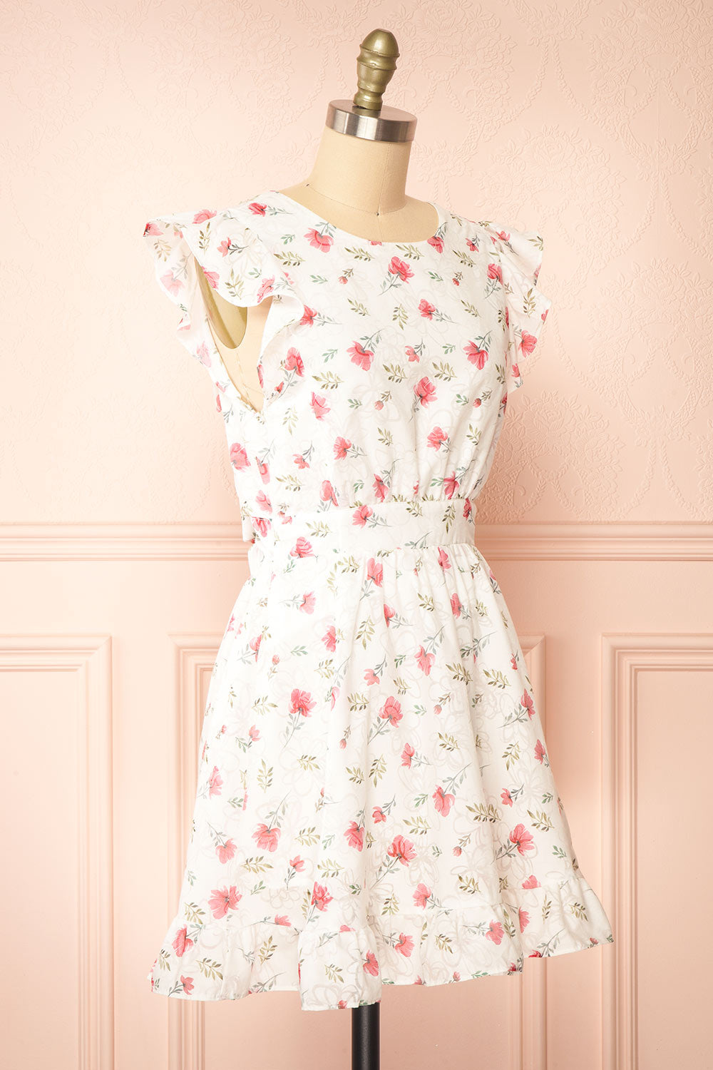 Prunne Short White Floral Dress w/ Open Back | Boutique 1861 side view