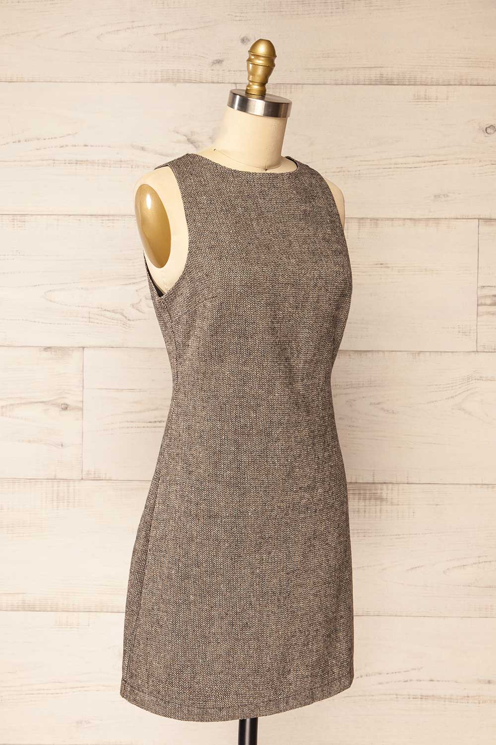 Psychee Short Herringbone Dress w/ Boat Neck | La petite garçonne side view