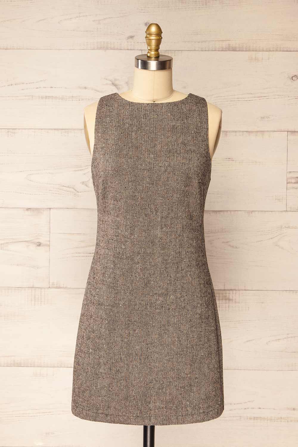 Psychee Short Herringbone Dress w/ Boat Neck | La petite garçonne front view