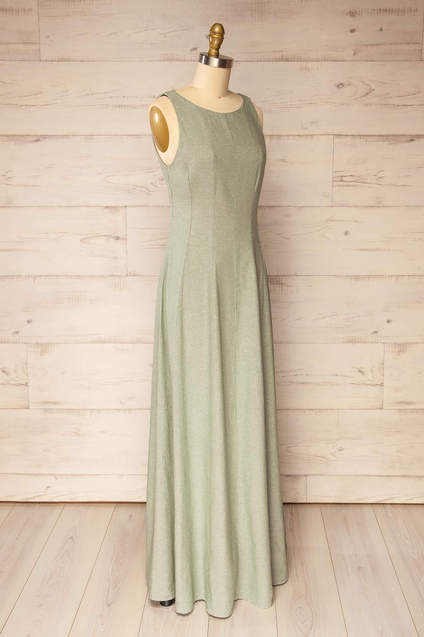 Puebla Sage Sleeveless Boat Neck Maxi Dress | La petite garçonne side