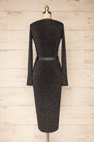Punata Black & Silver Ribbed Knit Midi Dress | La petite garçonne back view