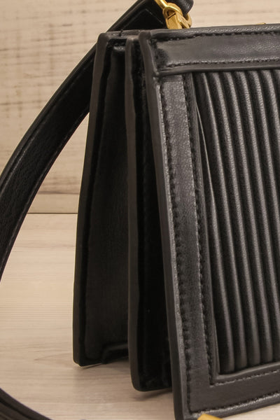 Purtalotum Black Pleated Vegan Leather Clutch | La petite garçonne side close-up