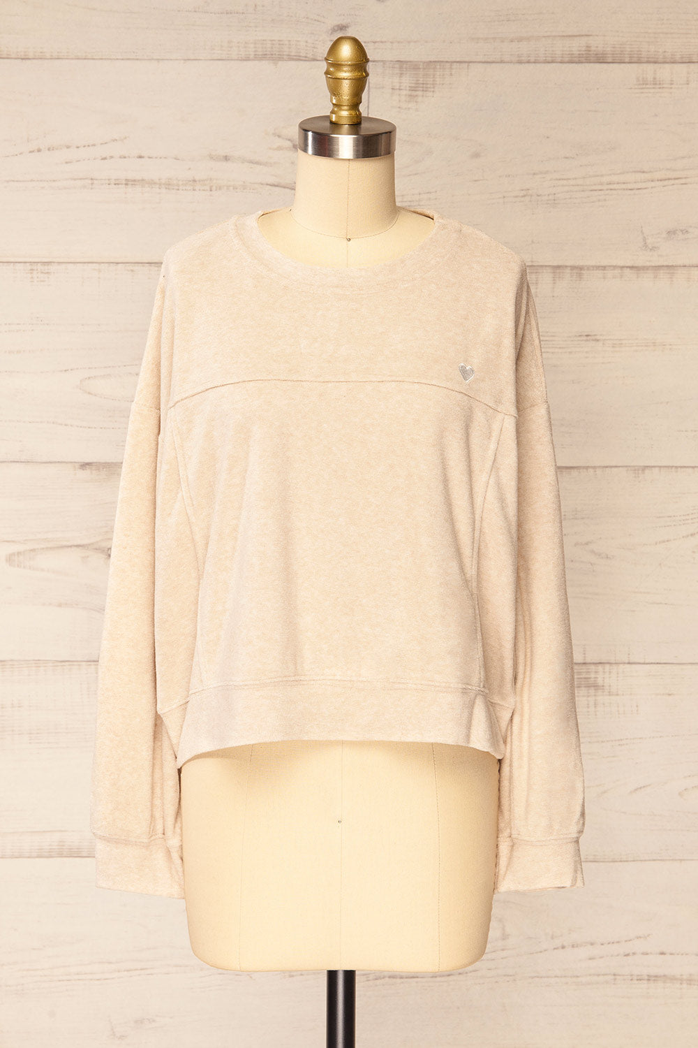 Qarth Beige Oversized Round Neck Sweater | La petite garçonne front view