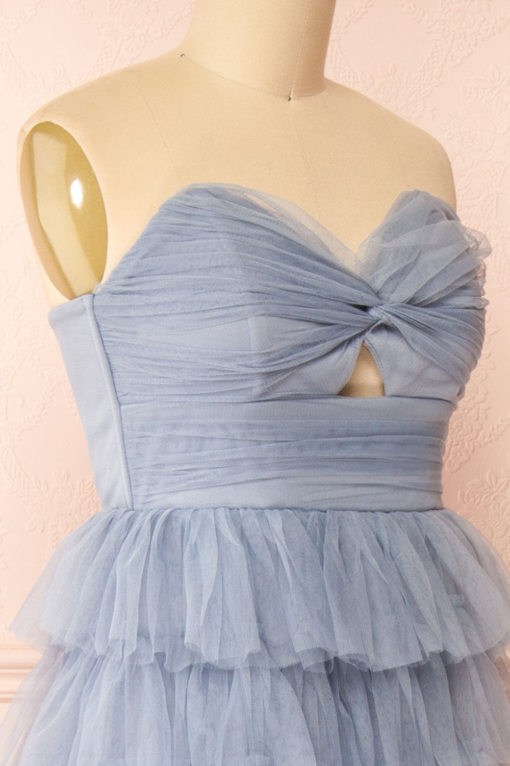 Qila Blue Strapless Tulle Ruffled Dress | Boutique 1861  side