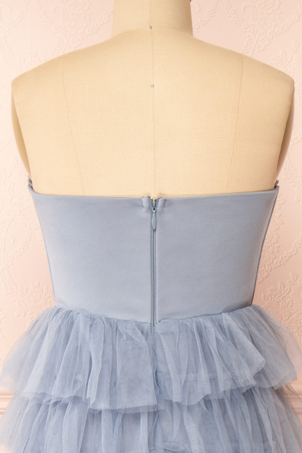 Qila Blue Strapless Tulle Ruffled Dress | Boutique 1861  back