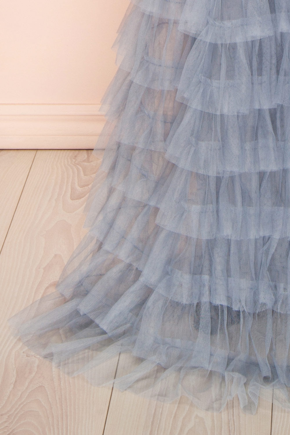 Qila Blue Strapless Tulle Ruffled Dress | Boutique 1861  bottom