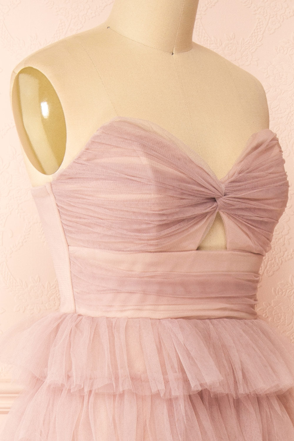 Qila Mauve Strapless Tulle Ruffled Dress | Boutique 1861 side