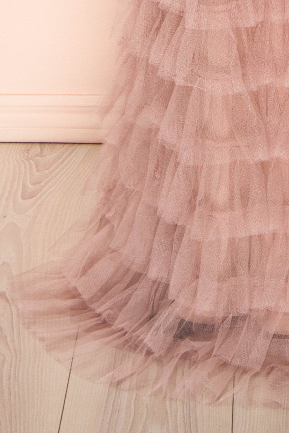 Qila Mauve Strapless Tulle Ruffled Dress | Boutique 1861 bottom