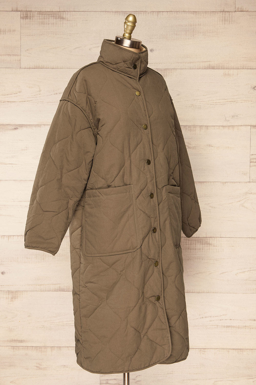 Quelimane Long Quilted Khaki Coat | La petite garçonne  side view