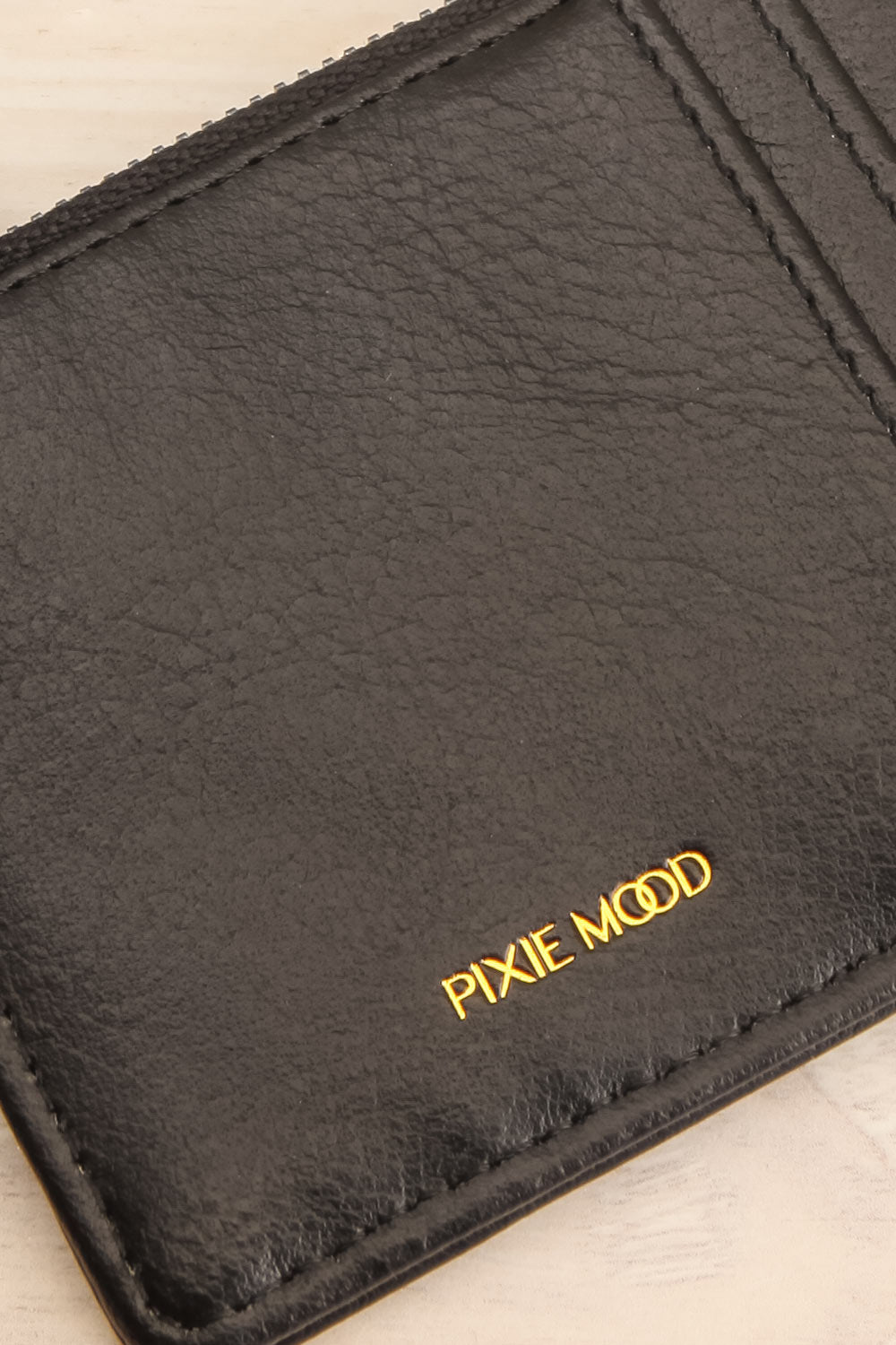 Quinn Black Vegan Leather Card Wallet | La Petite Garçonne close-up