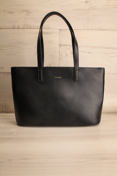 Quinsley Black Recycled Vegan Leather Tote Bag | La petite garçonne front view