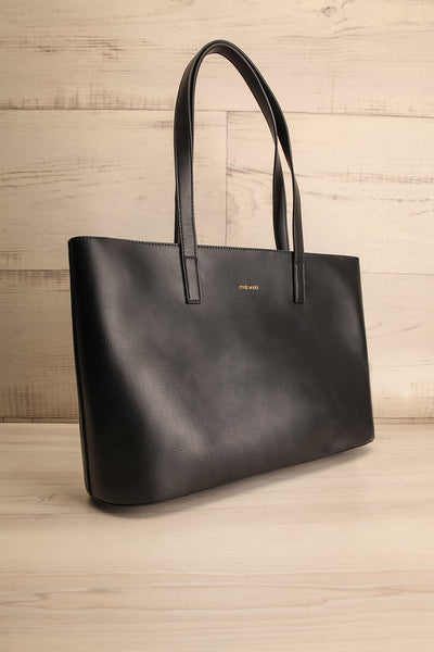 Quinsley Black Recycled Vegan Leather Tote Bag | La petite garçonne side view