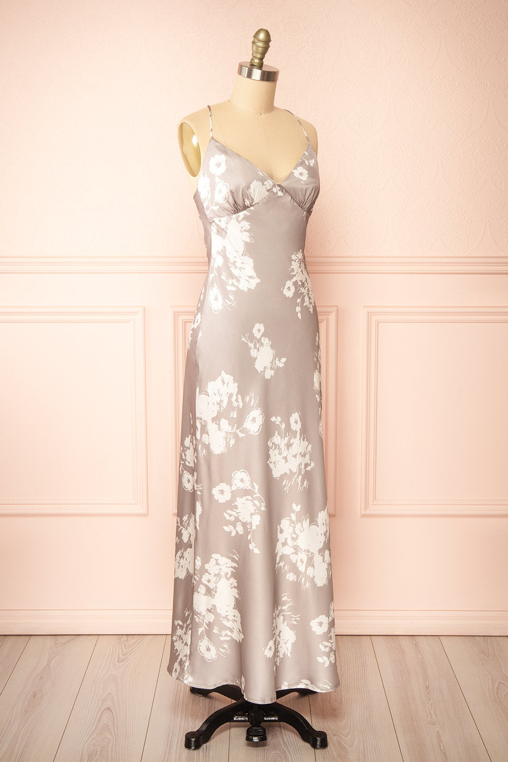 Quovadine Floral Satin Dress w/ Open-Back | Boutique 1861 side view