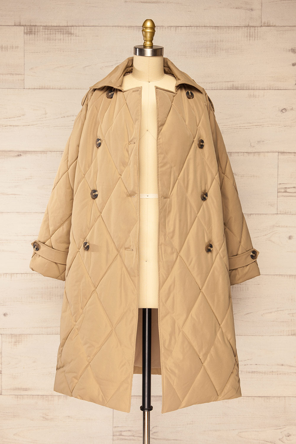 Racono Beige Quilted Trench Coat | La petite garçonne open view