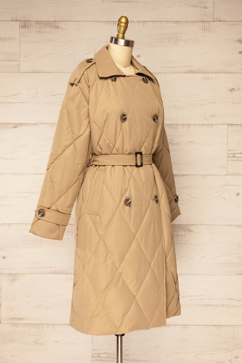 Racono Beige Quilted Trench Coat | La petite garçonne side