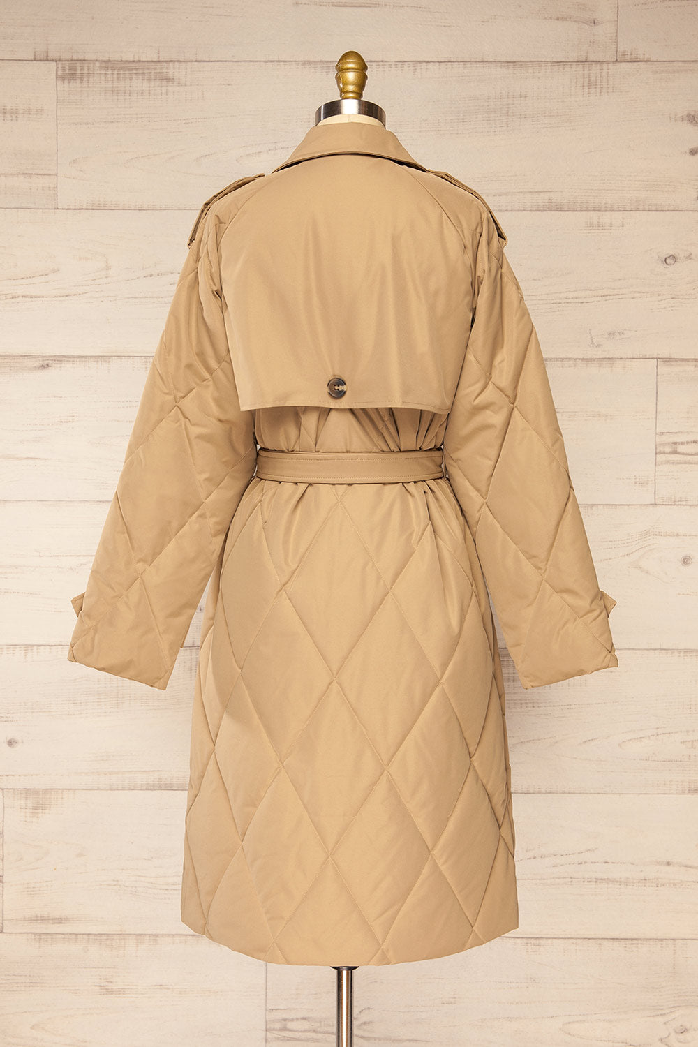 Racono Beige Quilted Trench Coat | La petite garçonne back view