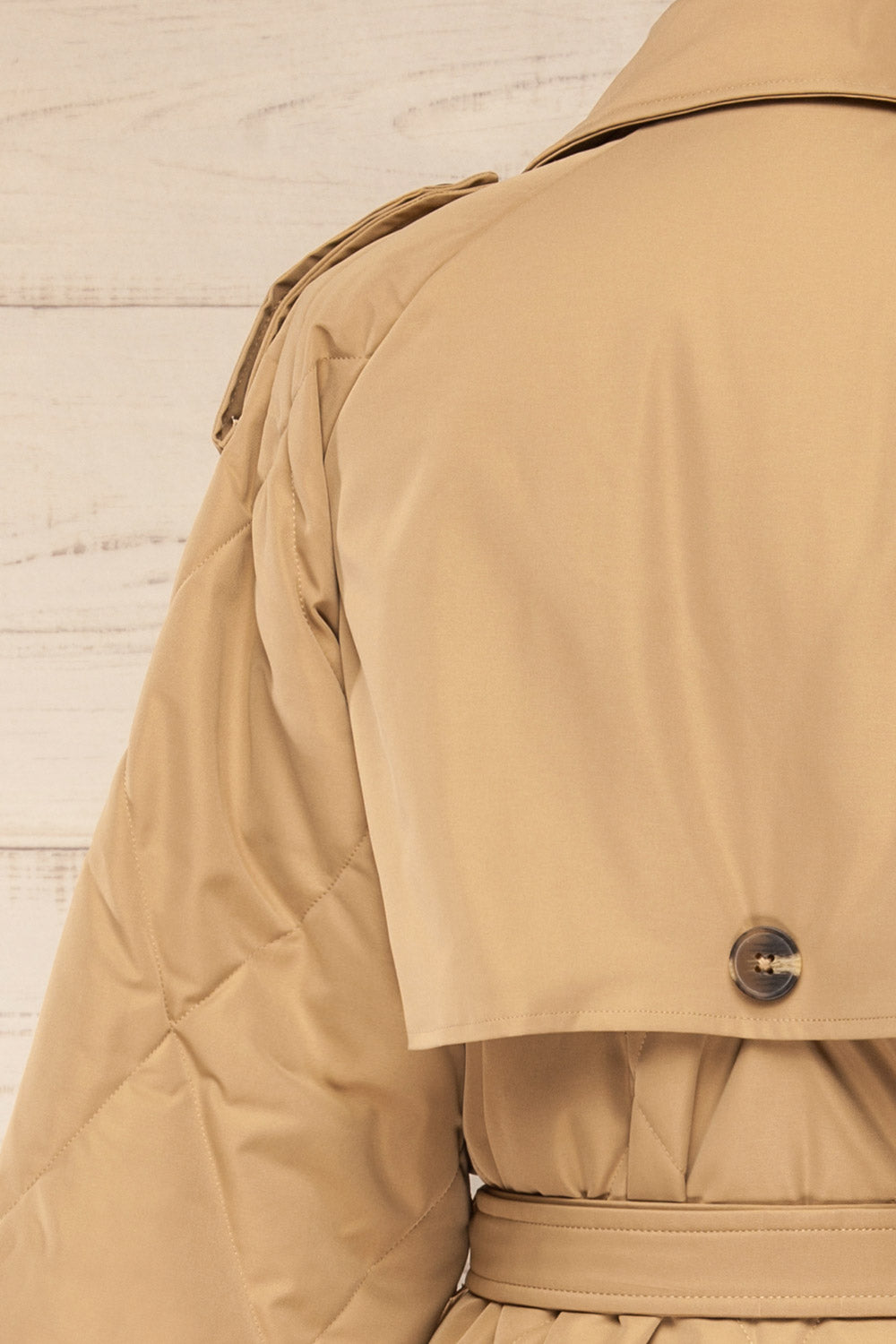 Racono Beige Quilted Trench Coat | La petite garçonne back