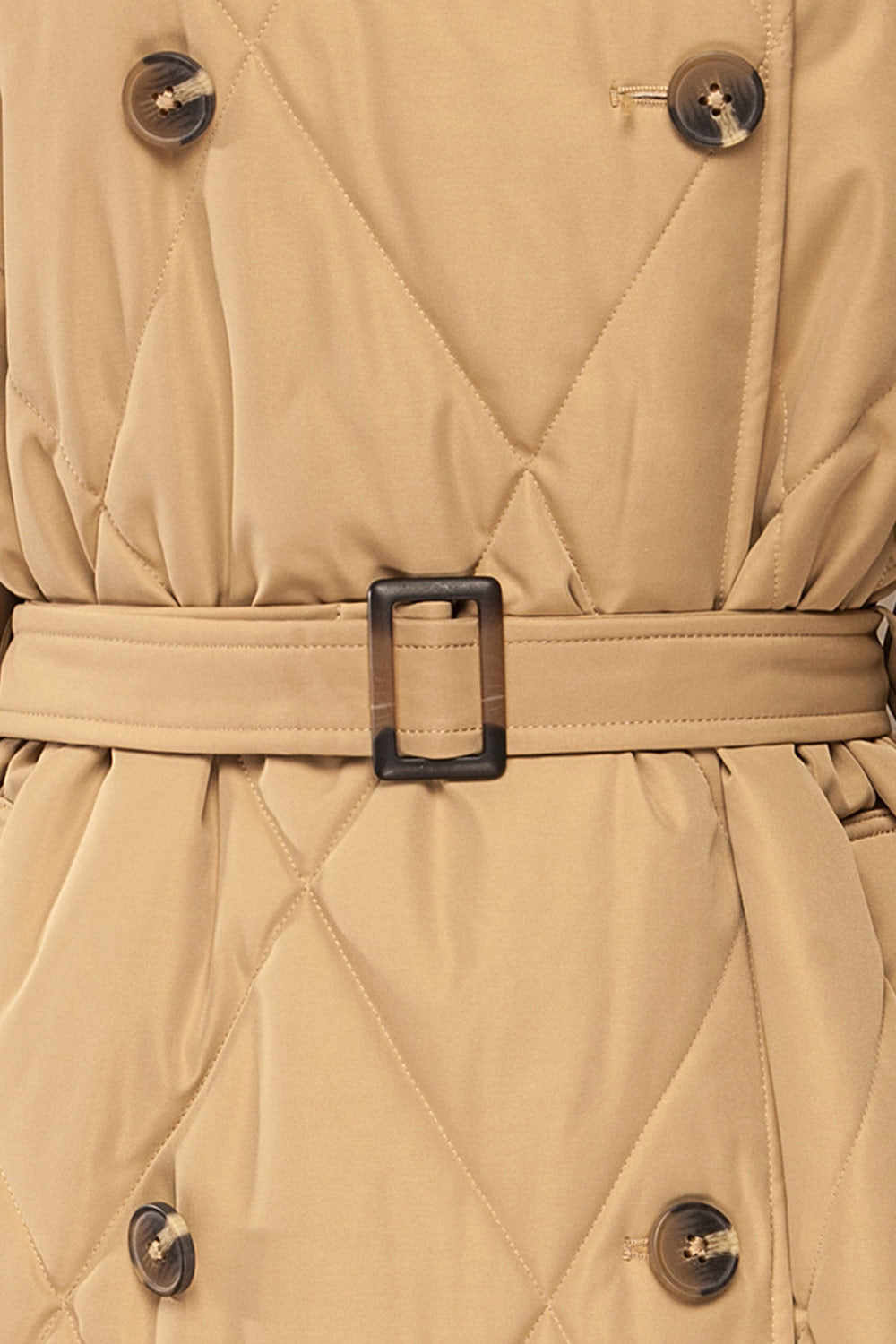 Racono Beige Quilted Trench Coat | La petite garçonne fabric