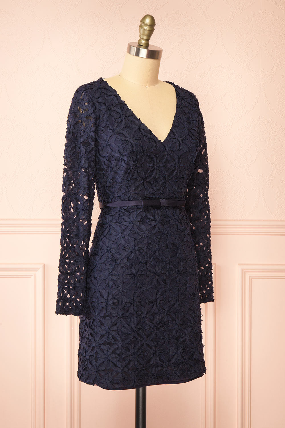 Rafaelle Short Navy 3D Mesh Lace Dress | Boutique 1861  side view