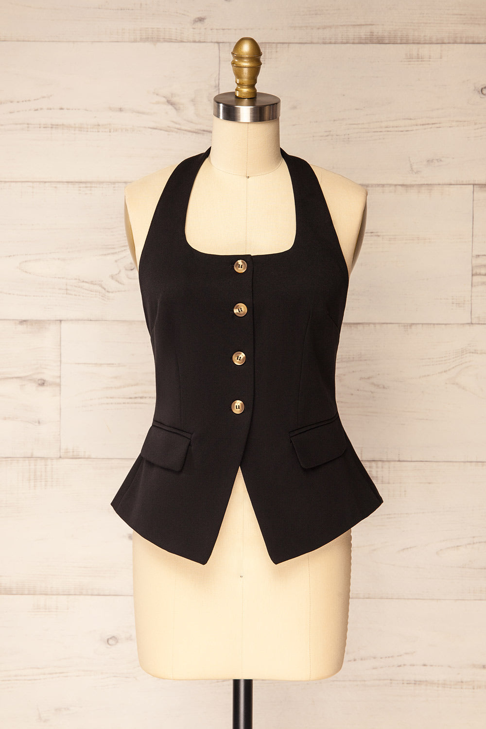 Raichur Black Structured Halter Top | La petite garçonne front view