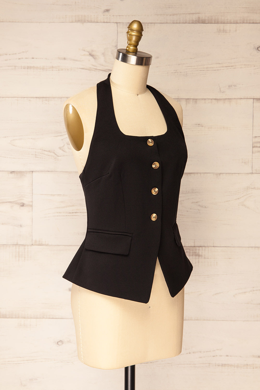 Raichur Black Structured Halter Top | La petite garçonne side view