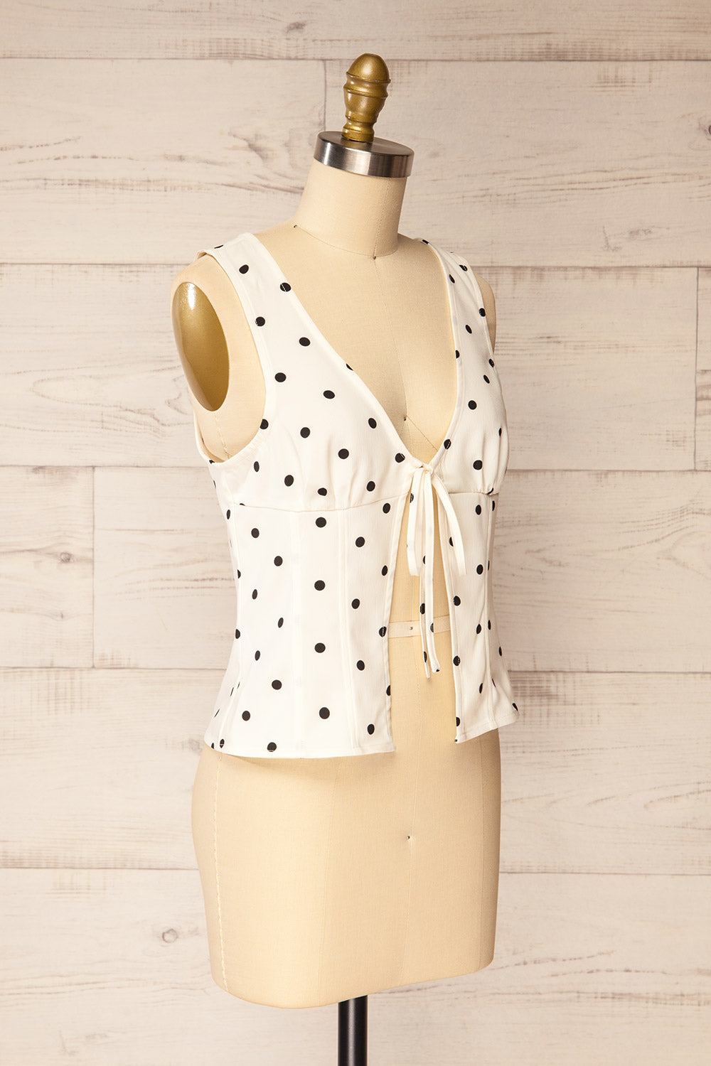 Raisen Polka Dot Sleeveless White Top with Front Tie | La petite garçonne side view