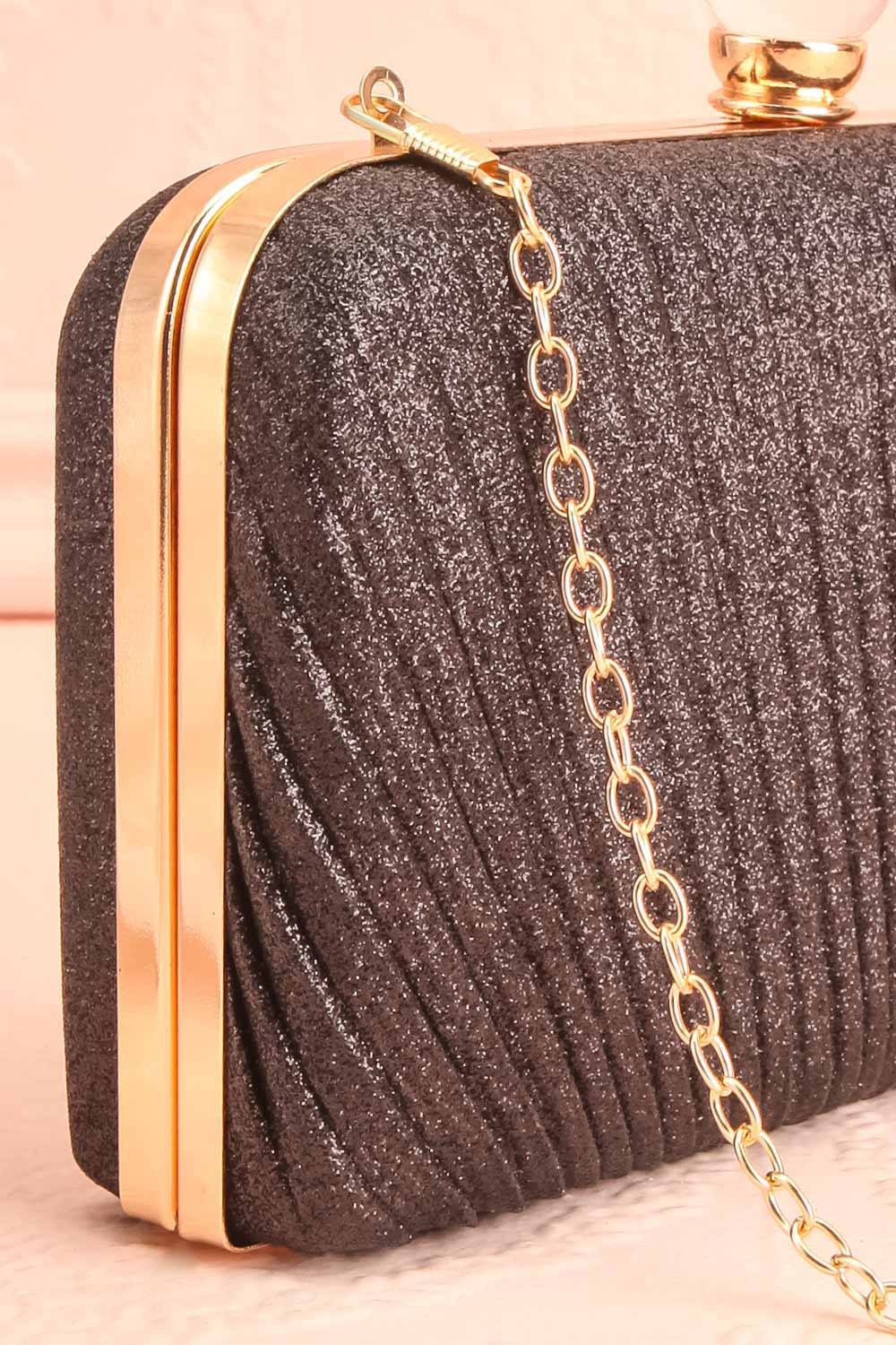 Raje Black Sparkly Evening Clutch | Boutique 1861 side close-up